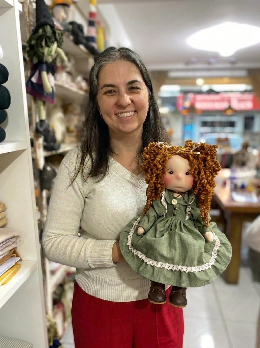 Boneca Megan criada por aluna do curso Bonecas da Vivi
